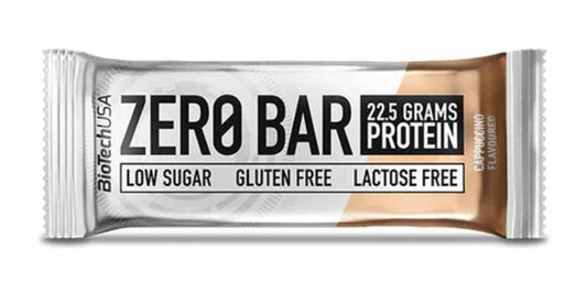 BioTech USA Zero Bar mit 50g Cappuccino-Geschmack, proteinreicher Snack in Verpackung, ideal für Fitness und Ernährung.