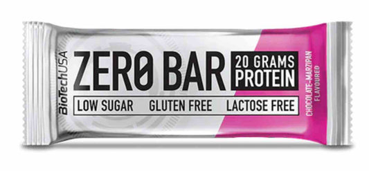 BioTech USA Zero Bar mit Schokolade und Marzipan-Geschmack, 50 g, nährstoffreicher Snack in ansprechender Verpackung