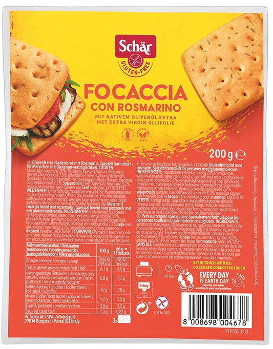 Glutenfreie Focaccia mit Rosmarin, 200 g, Schar MHD: 09-2026