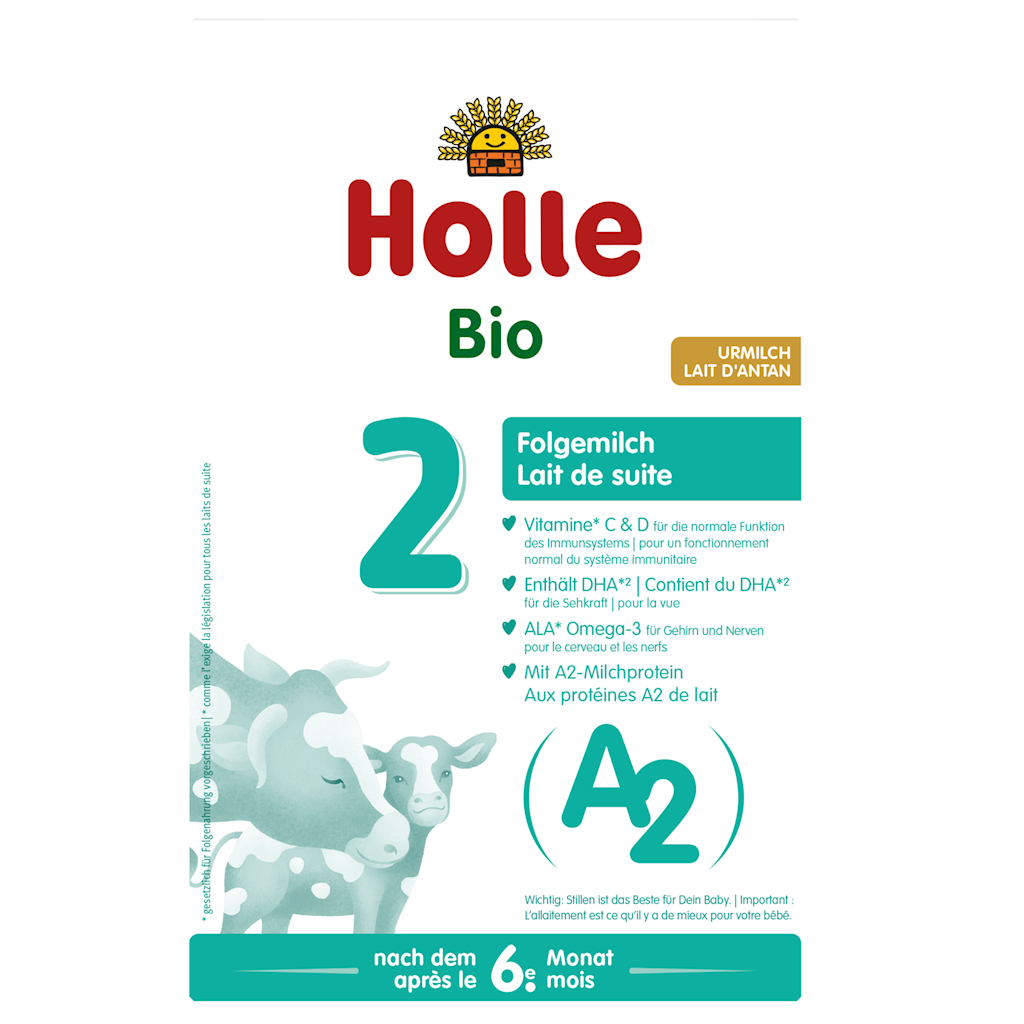 Bio A2 Muttermilch für Babys ab 6 Monaten, Holle, 400 g, pflanzlich und biologisch, flache Verpackung, kindgerecht und nährstoffreich