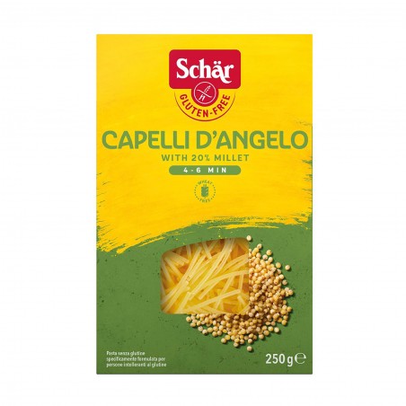 Glutenfreie Capelli di Angelo Nudeln von SCHAR, 250 g, frisch gekochte Pasta auf einem Teller.