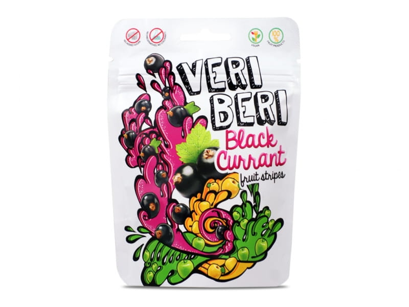 Schwarze Johannisbeergelees von Veri Beri in 50g Packung, cremige Textur und dunkle Fruchtfarbe, ideal für Desserts und Brote