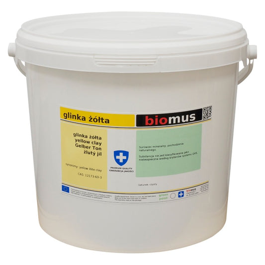 Gelber Ton von BIOMUS, 3 kg, natürliche Tonerde für kreative Bastelarbeiten und Gartenprojekte, sichtbar in der Abbildung.