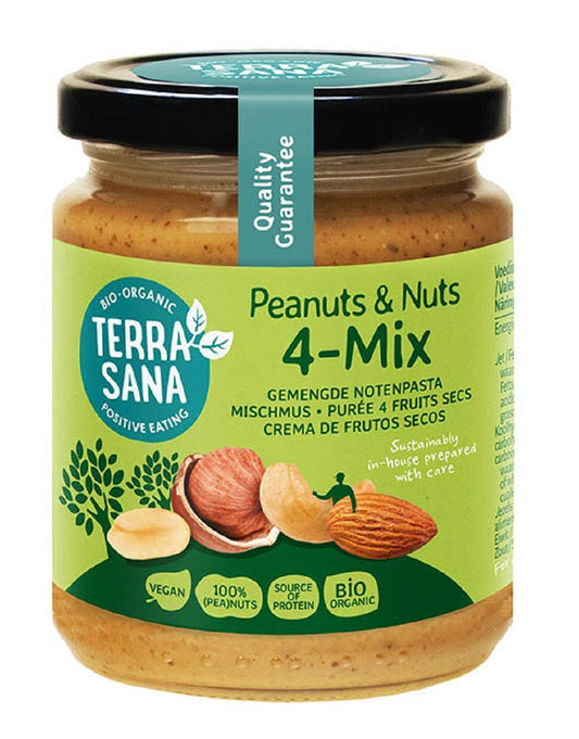 Biologische Nusscrememischung mit 4 Nüssen von TERRASANA, 250 g, cremige Nussmischung in Bio-Qualität.