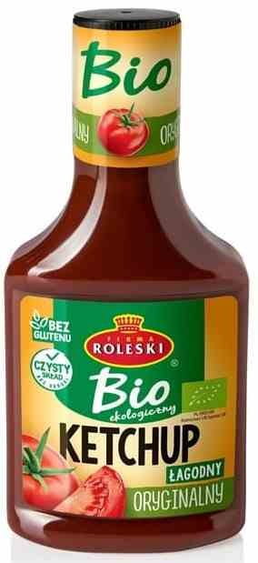 Bio Ketchup von EKOWITAL, nicht-GVO, 340 g Flasche mit roter Ketchup-Glasur und Bio-Label auf der Verpackung