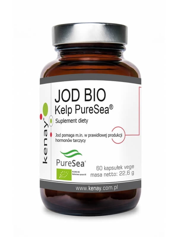 Bio-Jod Kelp Kapseln von KENAY, 60 Kapseln, Nahaufnahme der Kapseln in einer Packung, natürliche Nahrungsergänzung.