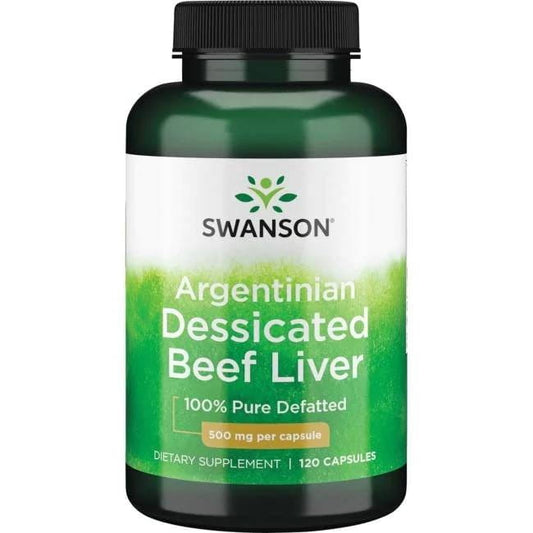 Argentinische Rinderleber Kapseln von Swanson Health Products, 120 Stück, Nahrungsergänzungsmittel in Flasche, Nahaufnahme