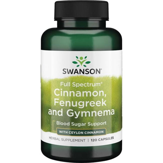 Vollspektrum Zimt, Bockshornklee und Gymnema Kapseln von Swanson Health Products, 120 Stück, in einer offenen Packung