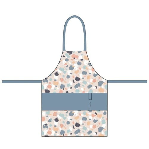 Bio-Baumwoll-Küchenschürze von CHIC-MIC im Terrazzo-Design, langlebig und stilvoll für die Küche.