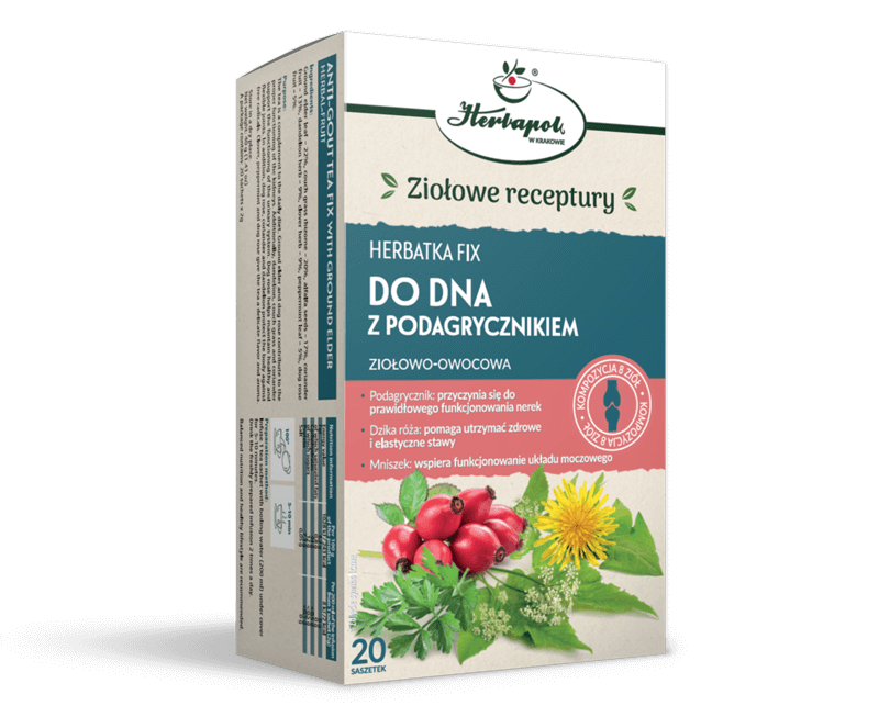 Boden-Tee mit Gicht-Fix von Herbapol Kraków, 20 Stück à 2g, in Beutel verpackt, für natürliche Unterstützung bei Gicht.