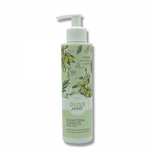 Körpermilch mit Olivenöl und Aloe Vera von TANGO COSMETICS, 250 ml Flasche, cremige Textur, natürliche Pflege für die Haut