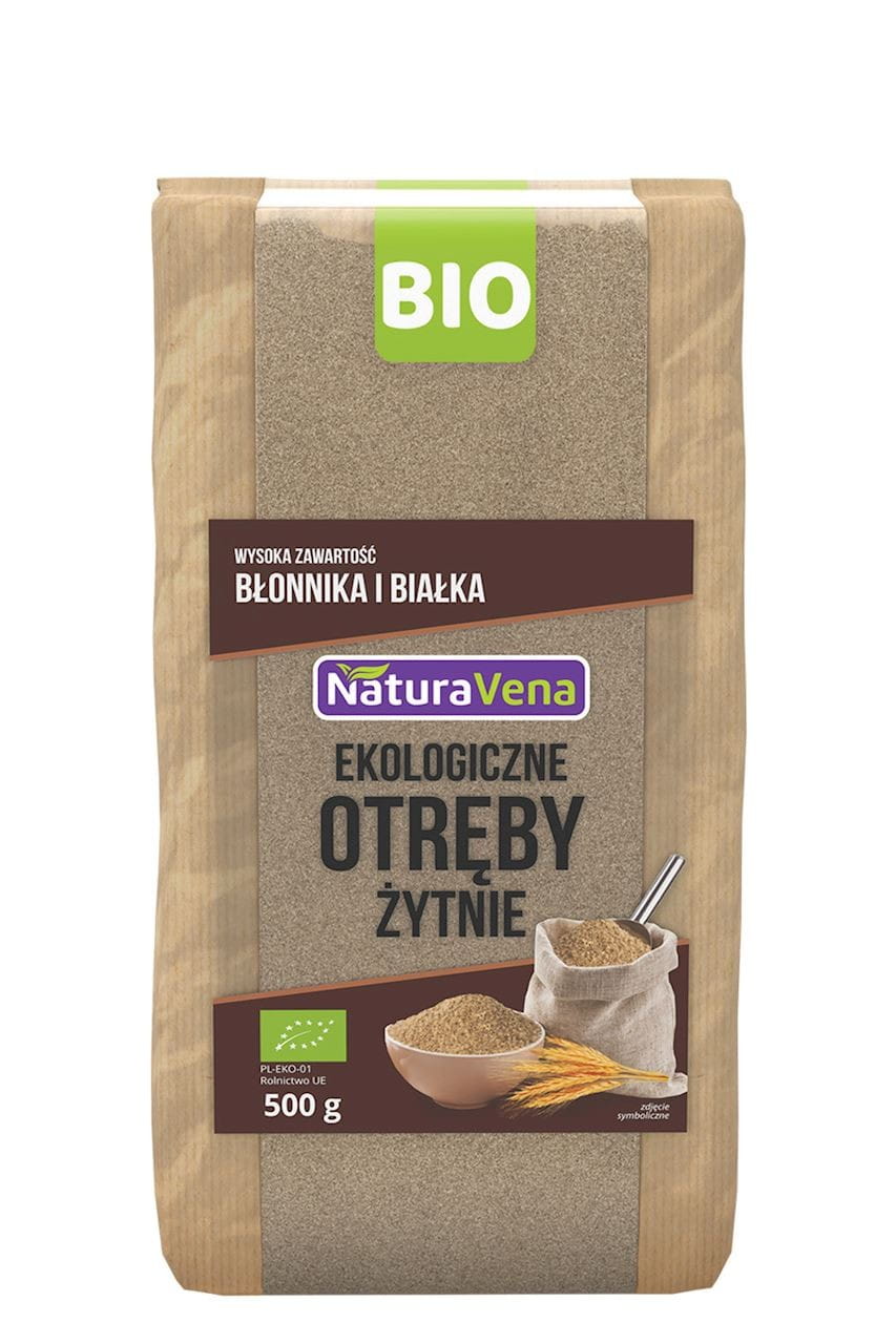 Bio Roggenkleie von NaturaVena in 500 g Packung, feine braune Roggenkleie für gesunde Ernährung, Nahaufnahme