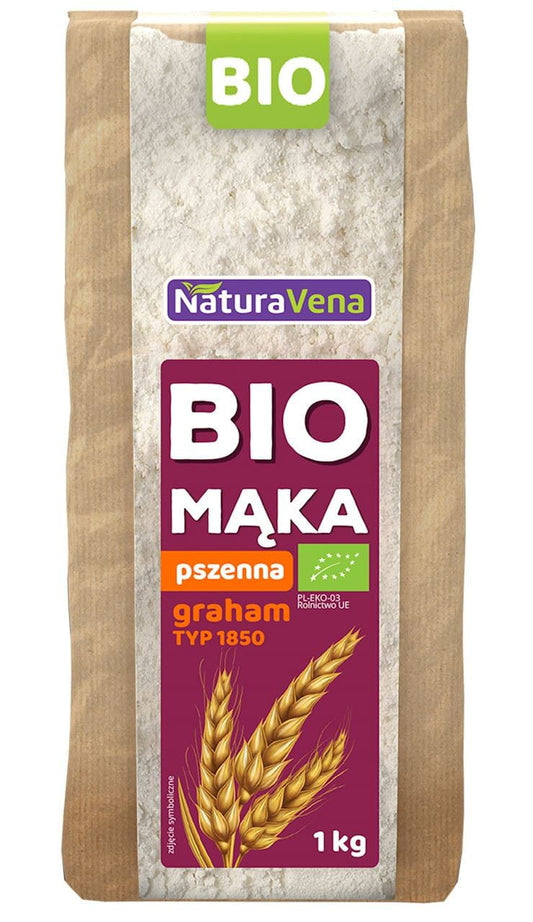 Bio GRAHAM Weizenmehl Typ 1850 von NaturaVena, 1 kg, naturbelassen, ideal für Backen, in der Packung sichtbar