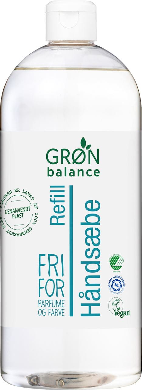 Flüssige Handseife Nachfüllen 1 L von GRON BALANCE, umweltfreundliche Seifenflasche mit grünem Design, Nahaufnahme