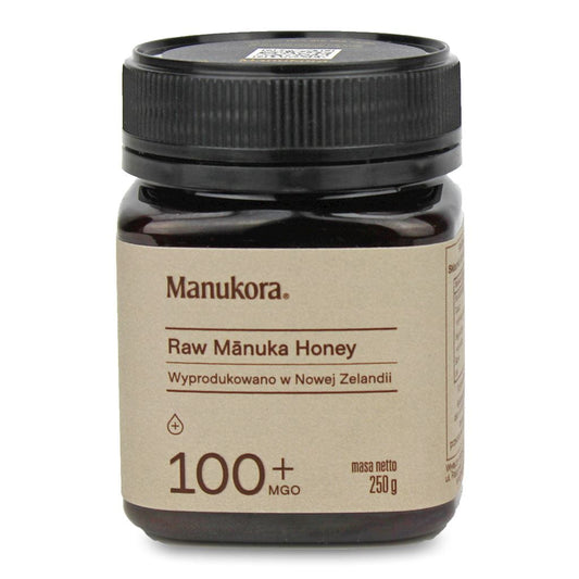Manuka Honig MGO 100+ von MANUKORA in 250 g Glas, cremige Textur und dunkle Farbe, natürlicher Manuka-Honig aus Neuseeland
