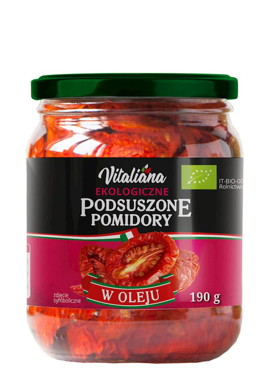 Verdächtigte Tomaten in Öl von Vitaliana, Bio-Qualität, in 190 g Dose, fein und saftig, ideal für Pasta und Antipasti.