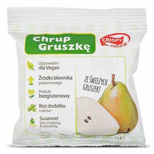 Knusprige, natürlich geschnittene Trockenbirne von Crispy Natural, 18g, im Bild sichtbar.