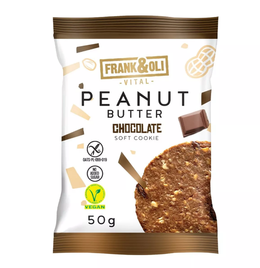 Frank&Oli Soft Cookie mit Erdnussbutter und Schokolade, 50g, weicher Keks mit Erdnussbutter und Schokoladenstücken