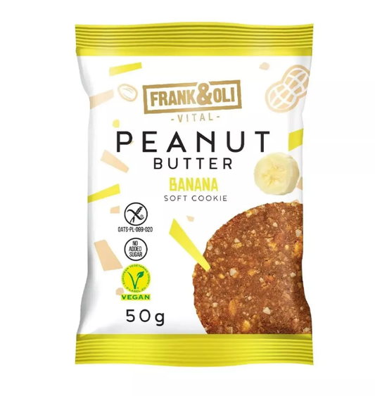 Frank&Oli Soft Cookie mit Erdnussbutter und Banane, 50g, weicher Keks mit cremiger Erdnussbutter und Bananenstücken