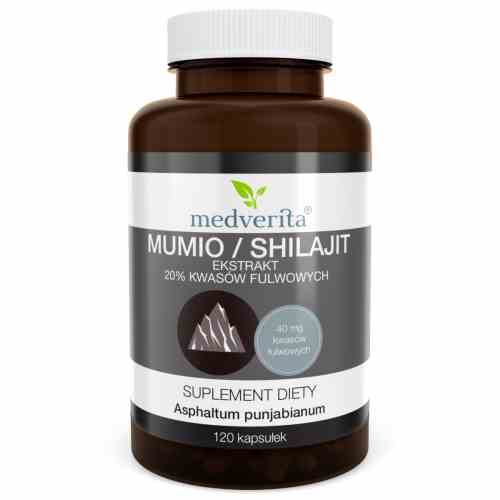 Medverita Mumio Shilajit Kapseln, 120 Stück, natürliche Nahrungsergänzung für Vitalität und Energie, braune Kapseln in Dose