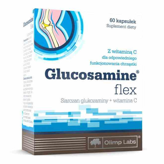 Olimp Glucosamin Flex, 60 Kapseln, Nahaufnahme der Kapseln in einer Packung für Gelenk- und Knorpelgesundheit