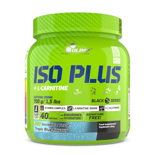 Olimp Iso Plus Pulver Isotonic 700g mit tropischem Geschmack, sportliches Getränkepulver, energiereich und erfrischend