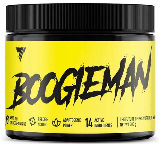 Trec Boogieman 300g mit Geschmack tropische Früchte, Verpackung und Produktname auf der Verpackung sichtbar