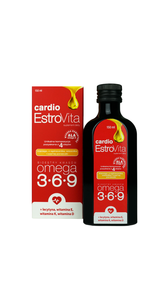EstroVita Cardio Omega-3-6-9 Öl für Senioren, 150 ml Flasche, enthält hochwertige Omega-Fettsäuren für Herz und Gesundheit