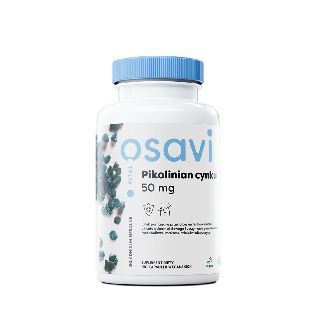 OSAVI Zinkpicolinat 50 mg Kapseln, Nahaufnahme der 180 Kapseln in einer Blisterpackung.