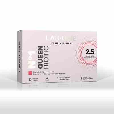 LAB ONE N°1 QueenBiotic 30 Kapseln: Nahaufnahme der Nahrungsergänzungskapseln in einer Packung.