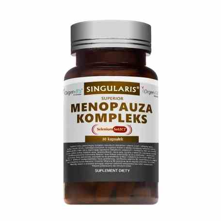 Singularis Menopause Complex 30 Kapseln, Verpackung mit weißen Kapseln und blauer Verpackung, für hormonelles Gleichgewicht bei Frauen