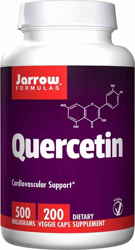 Jarrow Formulas Quercetin 500mg in 200 Kapseln, Nahaufnahme der braunen Kapseln auf weißem Hintergrund