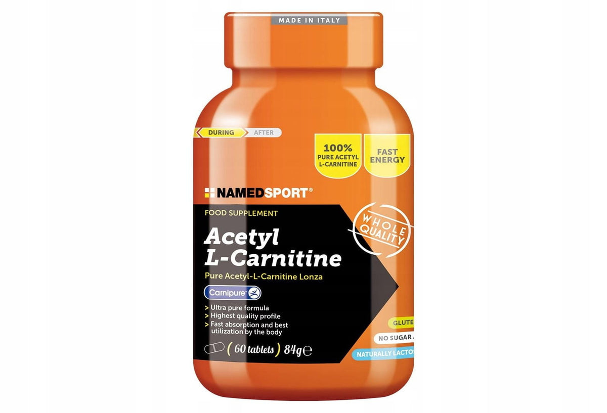 Namedsport Acetyl L-Carnitin 1000 mg Tabletten, close-up der Packung mit 60 Tabletten, für Energie und geistige Klarheit