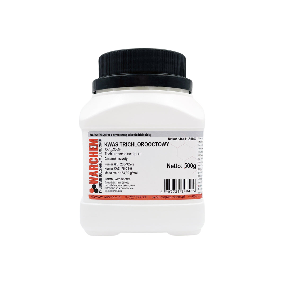 Reines Trichloressigsäure (TCA) 500g von WARCHEM, chemisches Reagenz in Kunststoffbehälter, klare Flüssigkeit, für professionelle Anwendungen