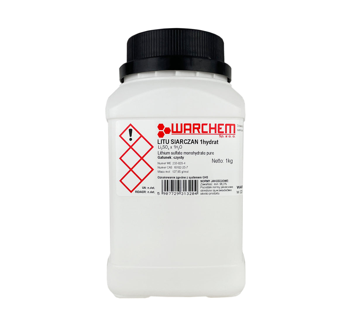 Reines Lithium-Sulfat 1-Hydrat, 1 kg, WARCHEM, chemische Verbindung in transparentem Behälter, für Labor und Industrie