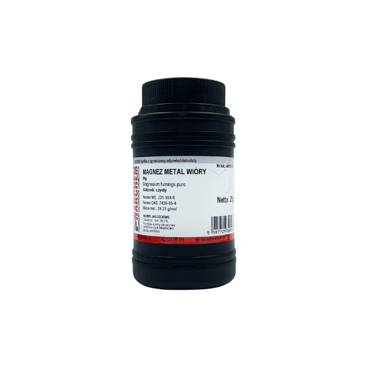 Reines Magnesiummetall in 25g Spiralen von WARCHEM, ideal für chemische Anwendungen, auf weißem Hintergrund.