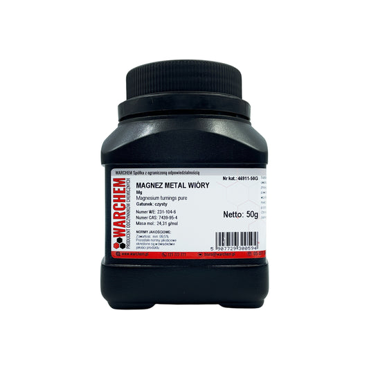 Reines Magnesiummetall in 50g Spiralen von WarChem, ideal für chemische Anwendungen, auf weißem Hintergrund sichtbar.