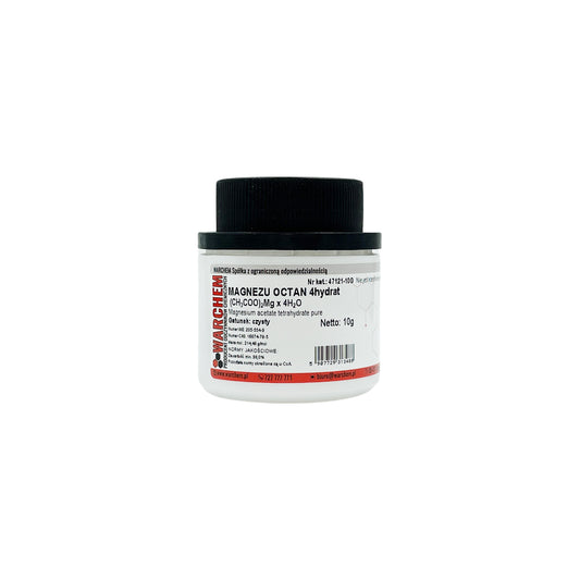 Reines Magnesium-ACETAT 4-Hydrat, 10g, Biogo.de, chemisches Pulver in einem Beutel, Nahaufnahme der Verpackung