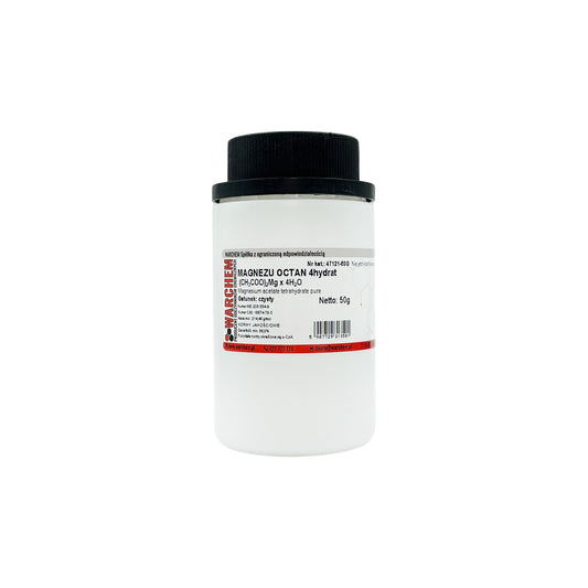 Reines Magnesium-Acetat 4-Hydrat Pulver in 50g Verpackung, chemisches Reagenz für wissenschaftliche Anwendungen.