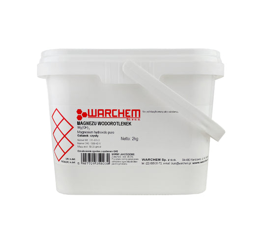 Reines Magnesiumhydroxid in 2kg Verpackung von Biogo.de, chemische Substanz für verschiedene Anwendungen, auf weißem Hintergrund.
