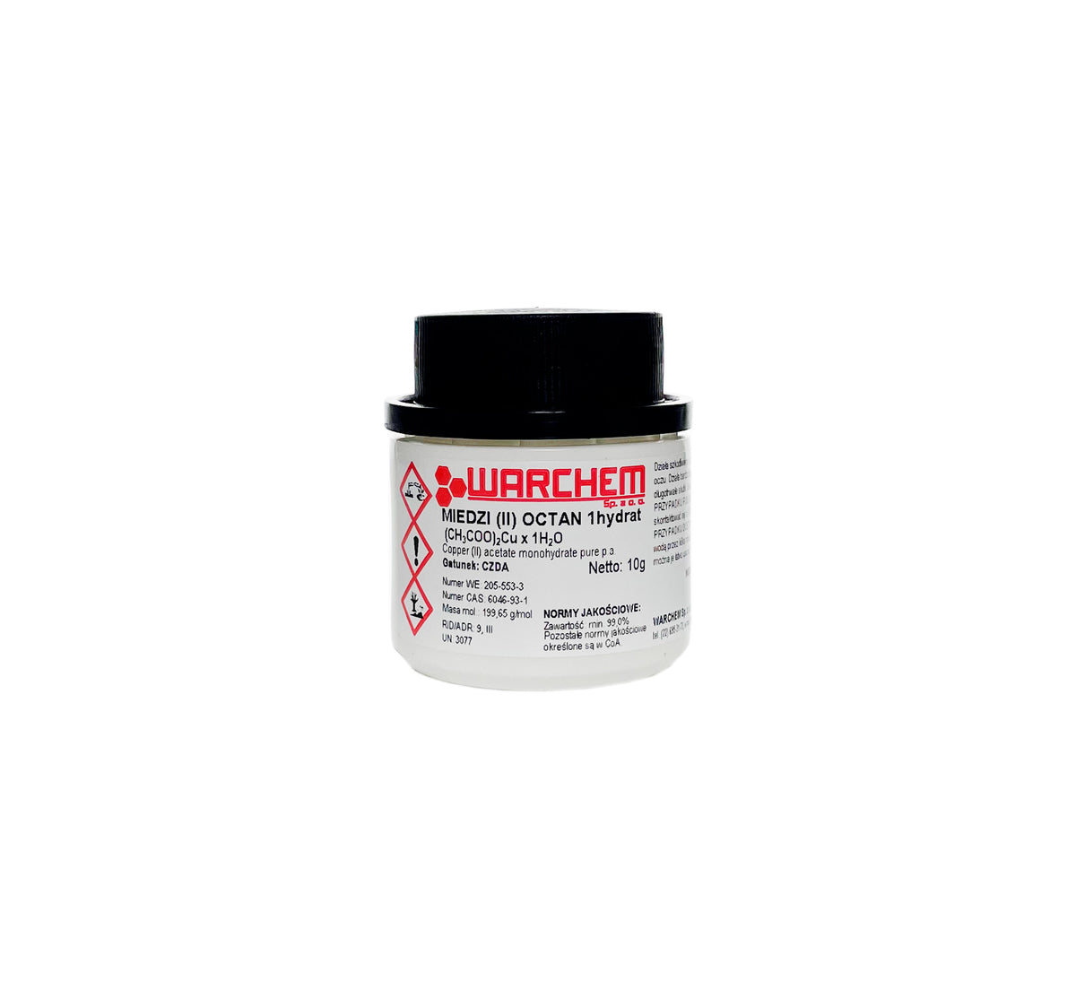 Kupfer(II)-acetat 1-Hydrat, Biogo.de, 10 g im WARCHEM-Behälter, chemische Verbindung mit blauer Kristallstruktur