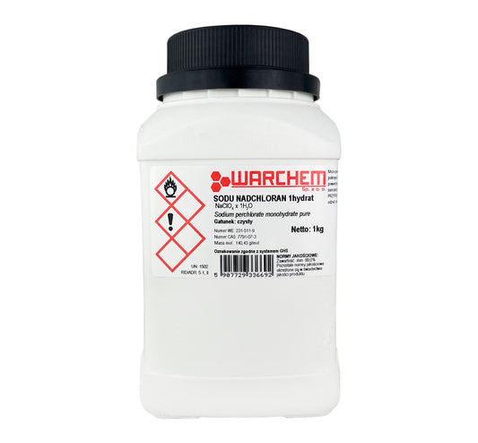 Reiniger Natriumhydrogenat 1kg von Biogo.de, chemisches Produkt in transparentem Behälter auf weißem Hintergrund.