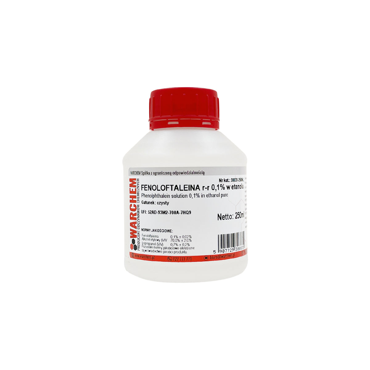 Phenolpthalein Lösung 0,1% in Ethanol, 250ml Flasche, klare Flüssigkeit, für chemische Tests, von Biogo.de