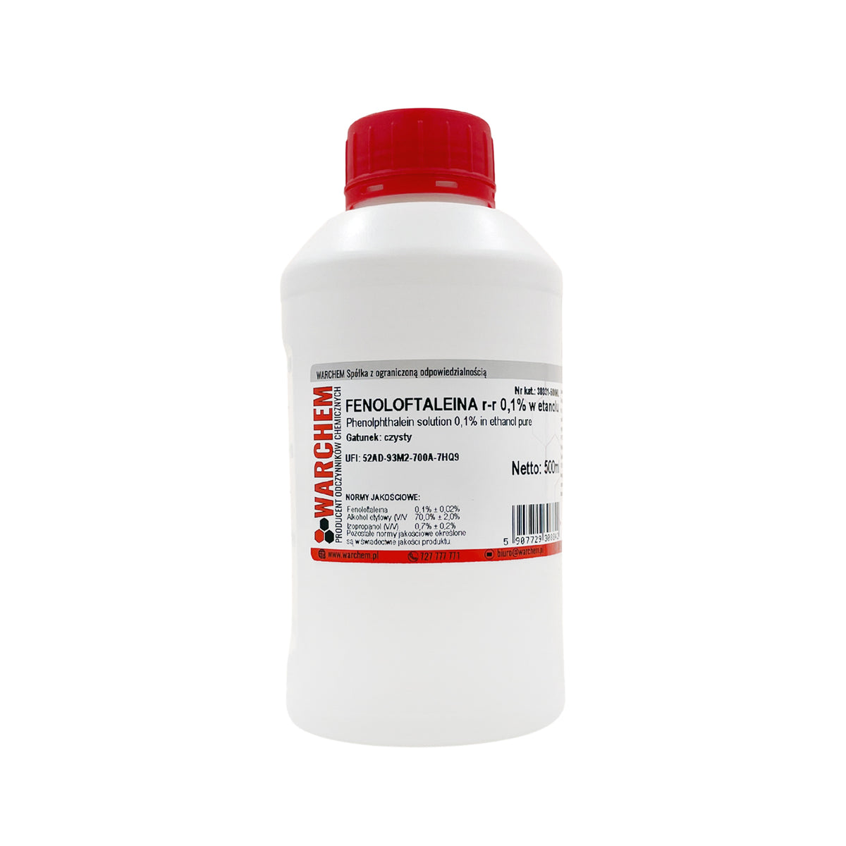 Phenolftalein Lösung 0,1% in Ethanol, 500ml Flasche, klare chemische Lösung für Laboranwendungen
