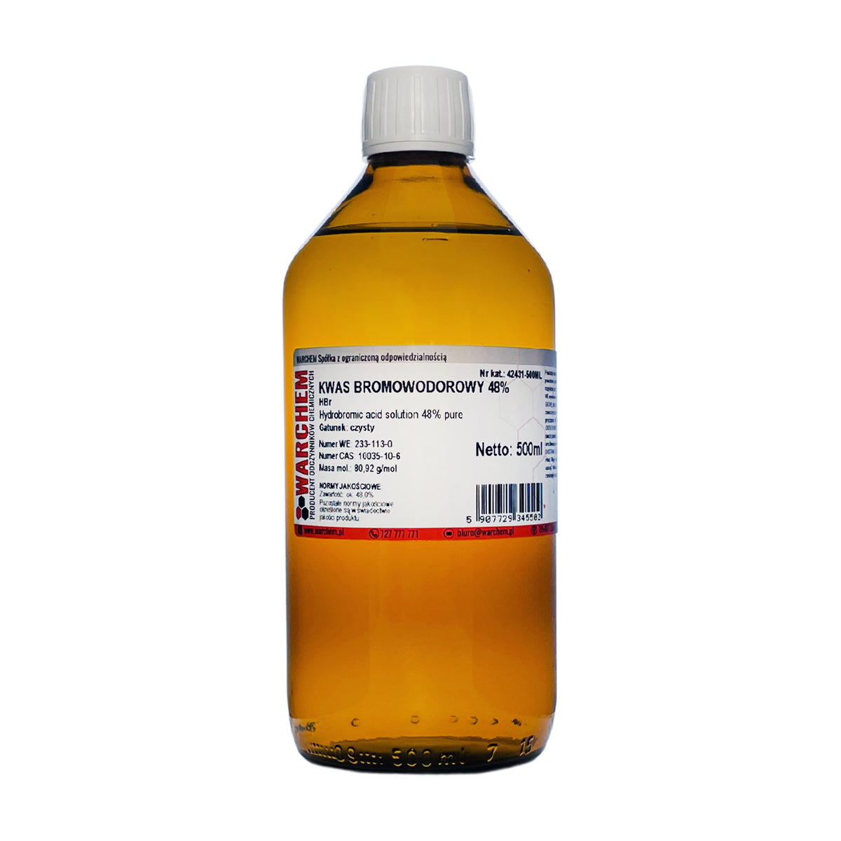 Reine Wasserstoffsäure 48% Lösung in 500ml Flasche, biologisch hergestellt, von Biogo.de, für chemische Anwendungen