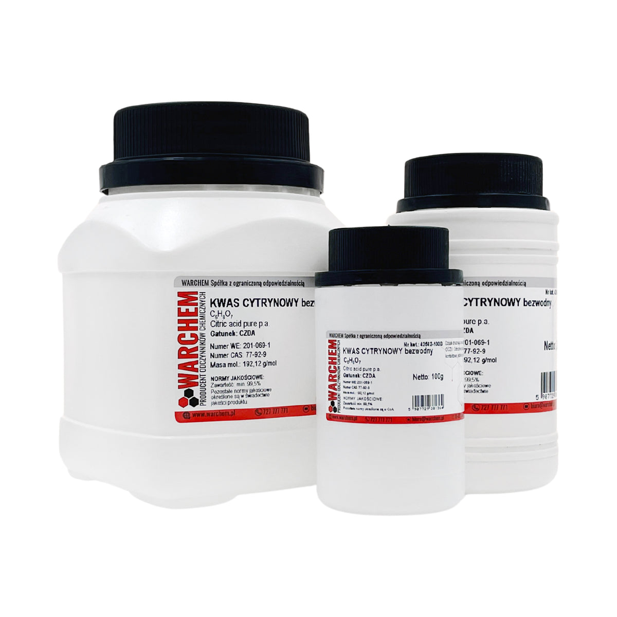 Zitronensäure sauerstofffrei, wasserfrei, 500g, in einem weißen Pulverbehälter, ideal für Lebensmittel- und Reinigungsanwendungen