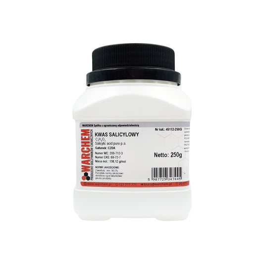 Salicylsäure in 250g Packung von CZDA, hergestellt von Biogo.de, für Hautpflege und kosmetische Anwendungen.
