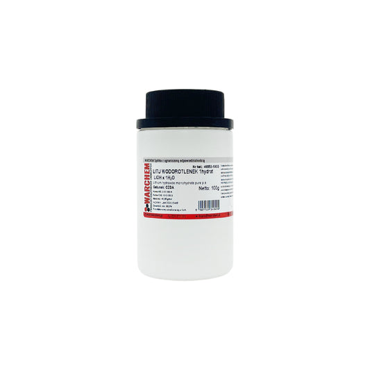 Lithiumhydrotoxid 1hydrat in 100g Verpackung von WARCHEM, chemisches Reagenz für Laboranwendungen, in Verpackung sichtbar