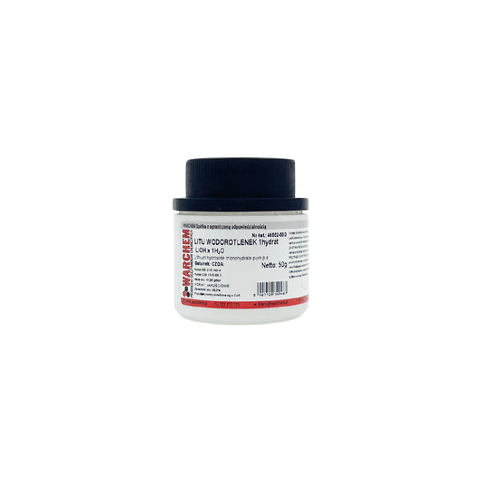 Lithiumhydroxid 1-Hydrat von Biogo.de, 50g, chemisches Reagenz, in Verpackung mit Etikett, chemische Substanz in Behälter