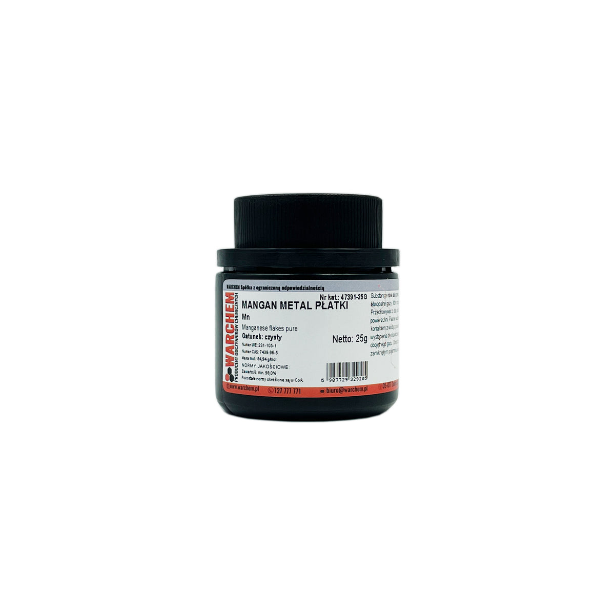 Metallflachplatten aus Mangan, 25g, von Biogo.de, glänzendes, reines Metallstück auf weißem Hintergrund.